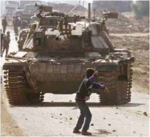 Seorang Anak Melempar Batu ke Tentara Israel (www.voltairenet.org)