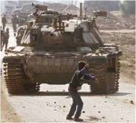Seorang Anak Melempar Batu ke Tentara Israel (www.voltairenet.org)